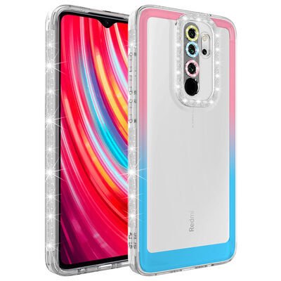 Xiaomi Redmi Note 8 Pro Kılıf Simli ve Renk Geçiş Tasarımlı Lens Korumalı Patinda Park Kapak