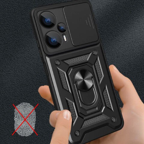 Xiaomi Poco F5 Kılıf Magnetik Standlı Kamera Korumalı Patinda Sürgülü Vega Kapak
