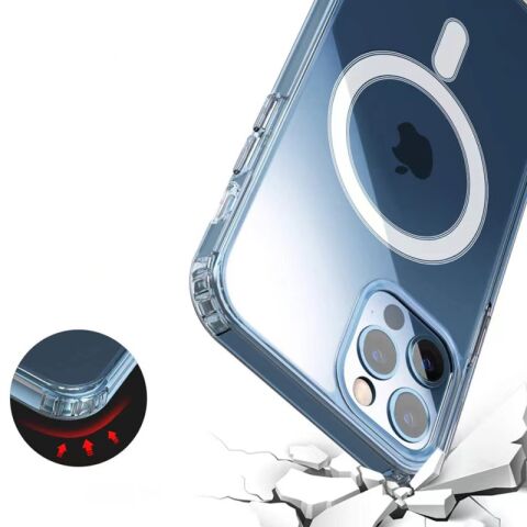 Apple iPhone 12 Pro Max Kılıf Magsafe Şarj Özellikli Şeffaf Sert PC Patinda Embos Kapak