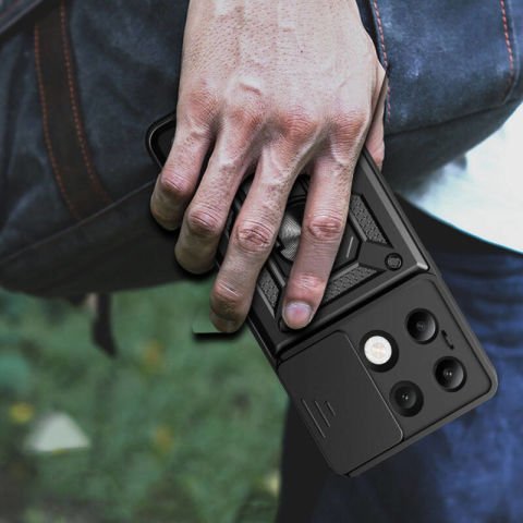 Xiaomi Redmi Note 13 4G Kılıf Magnetik Standlı Kamera Korumalı Patinda Sürgülü Vega Kapak