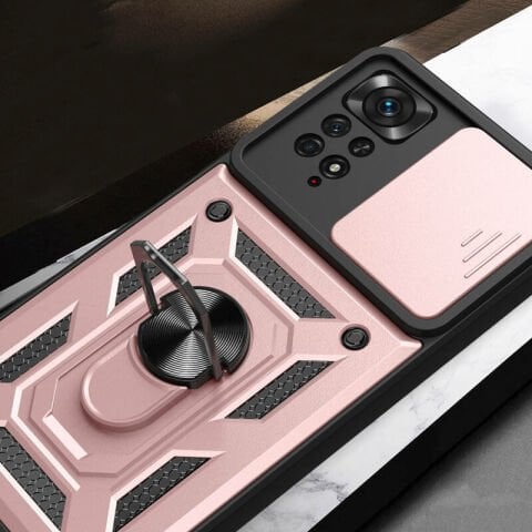 Xiaomi Redmi Note 11 Pro 4G Kılıf Magnetik Standlı Kamera Korumalı Patinda Sürgülü Vega Kapak