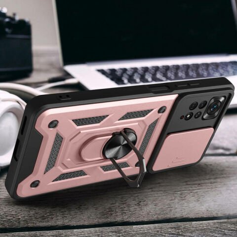Xiaomi Redmi Note 11 Pro 4G Kılıf Magnetik Standlı Kamera Korumalı Patinda Sürgülü Vega Kapak