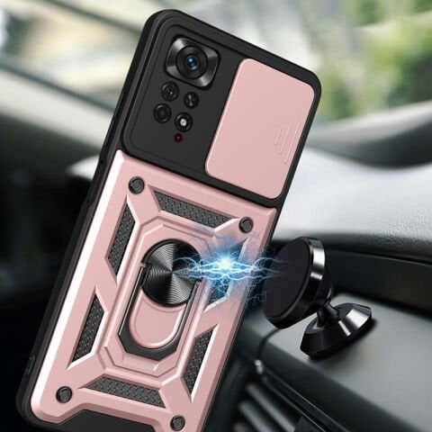 Xiaomi Redmi Note 11 Pro 4G Kılıf Magnetik Standlı Kamera Korumalı Patinda Sürgülü Vega Kapak