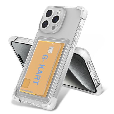 Apple iPhone 15 Pro Max Kılıf Airbag Tasarımlı Şeffaf Kartlıklı Patinda G-Kart Kapak