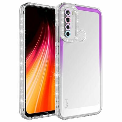 Xiaomi Redmi Note 8 Kılıf Simli ve Renk Geçiş Tasarımlı Lens Korumalı Patinda Park Kapak
