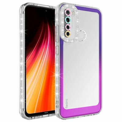 Xiaomi Redmi Note 8 Kılıf Simli ve Renk Geçiş Tasarımlı Lens Korumalı Patinda Park Kapak