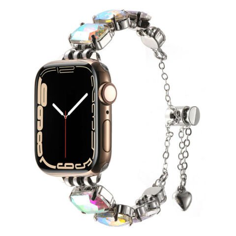 Apple Watch 7 45mm Patinda KRD-115 Renkli Taş Tasarımlı Kordon