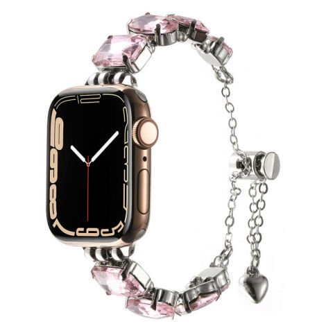 Apple Watch 7 45mm Patinda KRD-115 Renkli Taş Tasarımlı Kordon