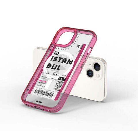 Apple iPhone 15 Kılıf Magsafe Şarj Özellikli Bilet Desenli Wiwu Turkey B Serisi Kapak