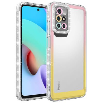 Xiaomi Redmi 10 Kılıf Simli ve Renk Geçiş Tasarımlı Lens Korumalı Patinda Park Kapak