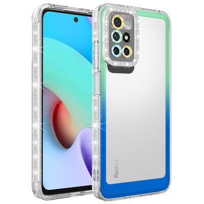Xiaomi Redmi 10 Kılıf Simli ve Renk Geçiş Tasarımlı Lens Korumalı Patinda Park Kapak