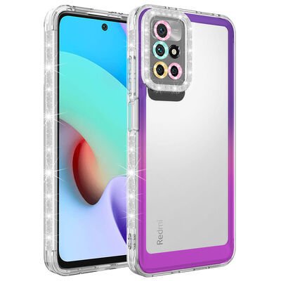 Xiaomi Redmi 10 Kılıf Simli ve Renk Geçiş Tasarımlı Lens Korumalı Patinda Park Kapak