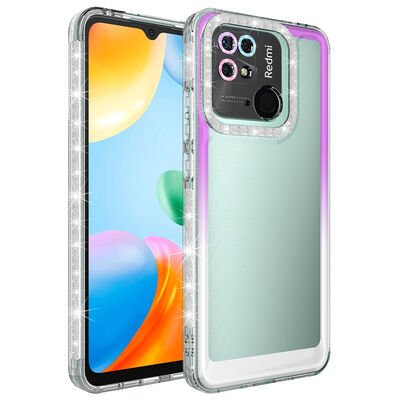 Xiaomi Redmi 10C Kılıf Simli ve Renk Geçiş Tasarımlı Lens Korumalı Patinda Park Kapak