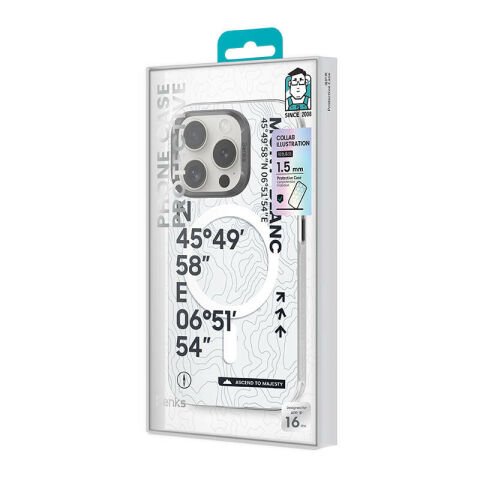 Apple iPhone 16 Pro Kılıf Magsafe Şarj Özellikli Koordinat Yazı Desenli Benks Summit Serisi Kapak