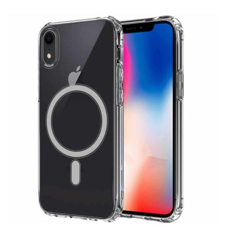 Apple iPhone XR 6.1 Kılıf Magsafe Şarj Özellikli Şeffaf Sert PC Patinda Embos Kapak