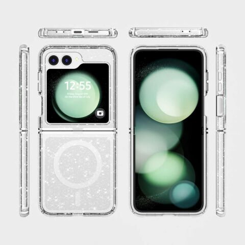 Galaxy Z Flip 6 Kılıf Magsafe Şarj Özellikli Parlayan Simli Saydam Renkli Patinda Allstar Kapak