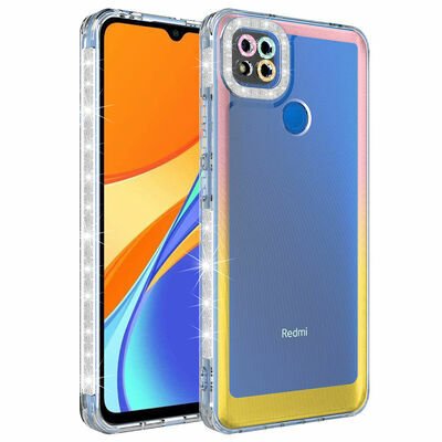 Xiaomi Redmi 9C Kılıf Simli ve Renk Geçiş Tasarımlı Lens Korumalı Patinda Park Kapak