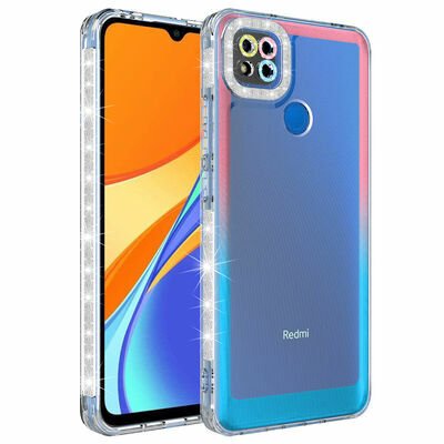 Xiaomi Redmi 9C Kılıf Simli ve Renk Geçiş Tasarımlı Lens Korumalı Patinda Park Kapak