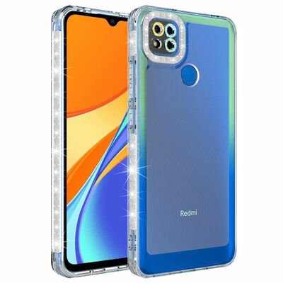 Xiaomi Redmi 9C Kılıf Simli ve Renk Geçiş Tasarımlı Lens Korumalı Patinda Park Kapak