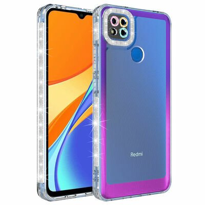 Xiaomi Redmi 9C Kılıf Simli ve Renk Geçiş Tasarımlı Lens Korumalı Patinda Park Kapak