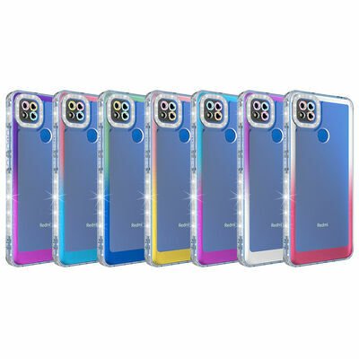 Xiaomi Redmi 9C Kılıf Simli ve Renk Geçiş Tasarımlı Lens Korumalı Patinda Park Kapak