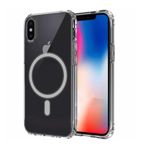 Apple iPhone X Kılıf Magsafe Şarj Özellikli Şeffaf Sert PC Patinda Embos Kapak
