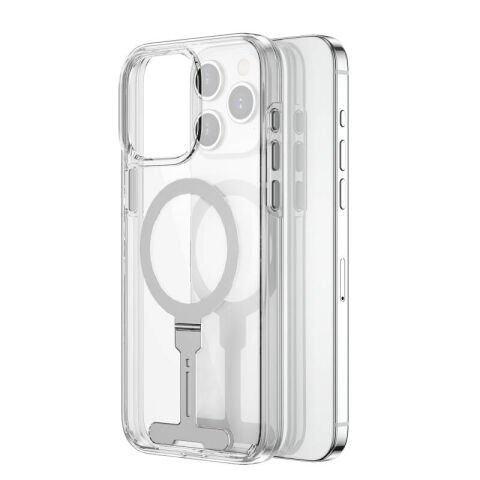 Apple iPhone 15 Pro Kılıf Wiwu FYY-014 Magsafe Şarj Özellikli Alüminyum Alaşım Metal Standlı Şeffaf Kapak