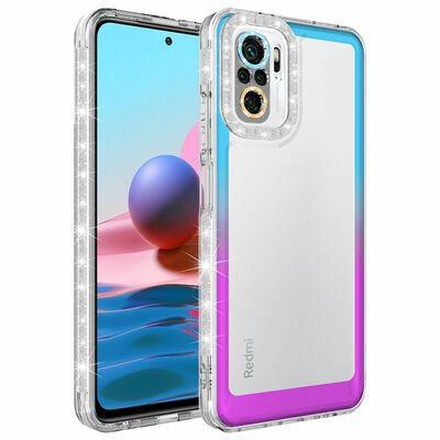 Xiaomi Redmi Note 10 Kılıf Simli ve Renk Geçiş Tasarımlı Lens Korumalı Patinda Park Kapak