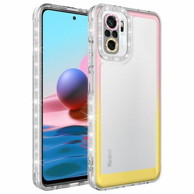 Xiaomi Redmi Note 10 Kılıf Simli ve Renk Geçiş Tasarımlı Lens Korumalı Patinda Park Kapak