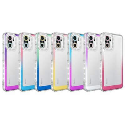 Xiaomi Redmi Note 10 Kılıf Simli ve Renk Geçiş Tasarımlı Lens Korumalı Patinda Park Kapak