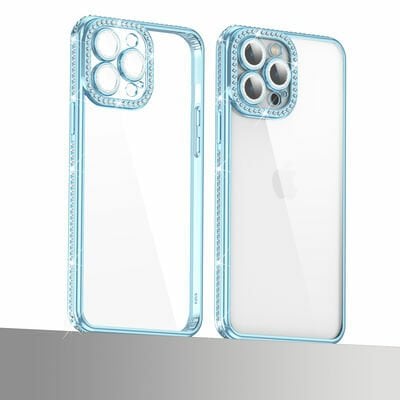 Apple iPhone 13 Pro Max Kılıf Kamera Korumalı Taşlı Patinda Mina Kapak