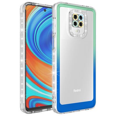 Xiaomi Redmi Note 9S Kılıf Simli ve Renk Geçiş Tasarımlı Lens Korumalı Patinda Park Kapak
