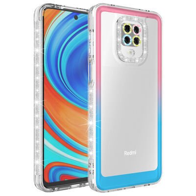 Xiaomi Redmi Note 9S Kılıf Simli ve Renk Geçiş Tasarımlı Lens Korumalı Patinda Park Kapak