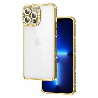 Apple iPhone 13 Pro Kılıf Kamera Korumalı Taşlı Patinda Mina Kapak