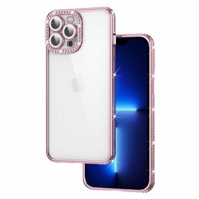 Apple iPhone 13 Pro Kılıf Kamera Korumalı Taşlı Patinda Mina Kapak