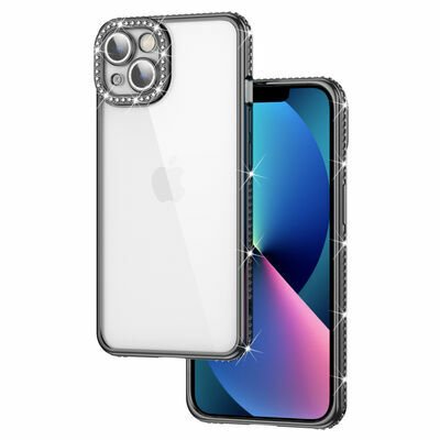 Apple iPhone 13 Kılıf Kamera Korumalı Taşlı Patinda Mina Kapak