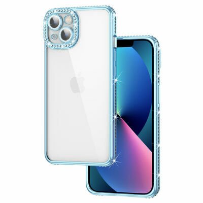 Apple iPhone 13 Kılıf Kamera Korumalı Taşlı Patinda Mina Kapak