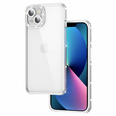 Apple iPhone 13 Kılıf Kamera Korumalı Taşlı Patinda Mina Kapak