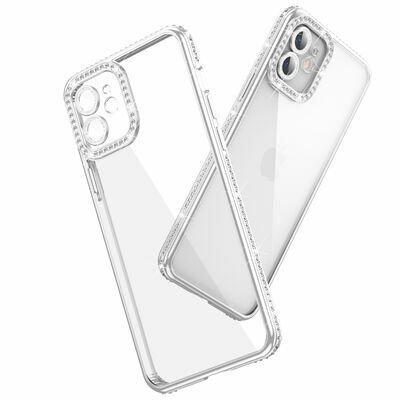 Apple iPhone 12 Kılıf Kamera Korumalı Taşlı Patinda Mina Kapak