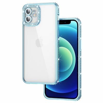 Apple iPhone 12 Kılıf Kamera Korumalı Taşlı Patinda Mina Kapak
