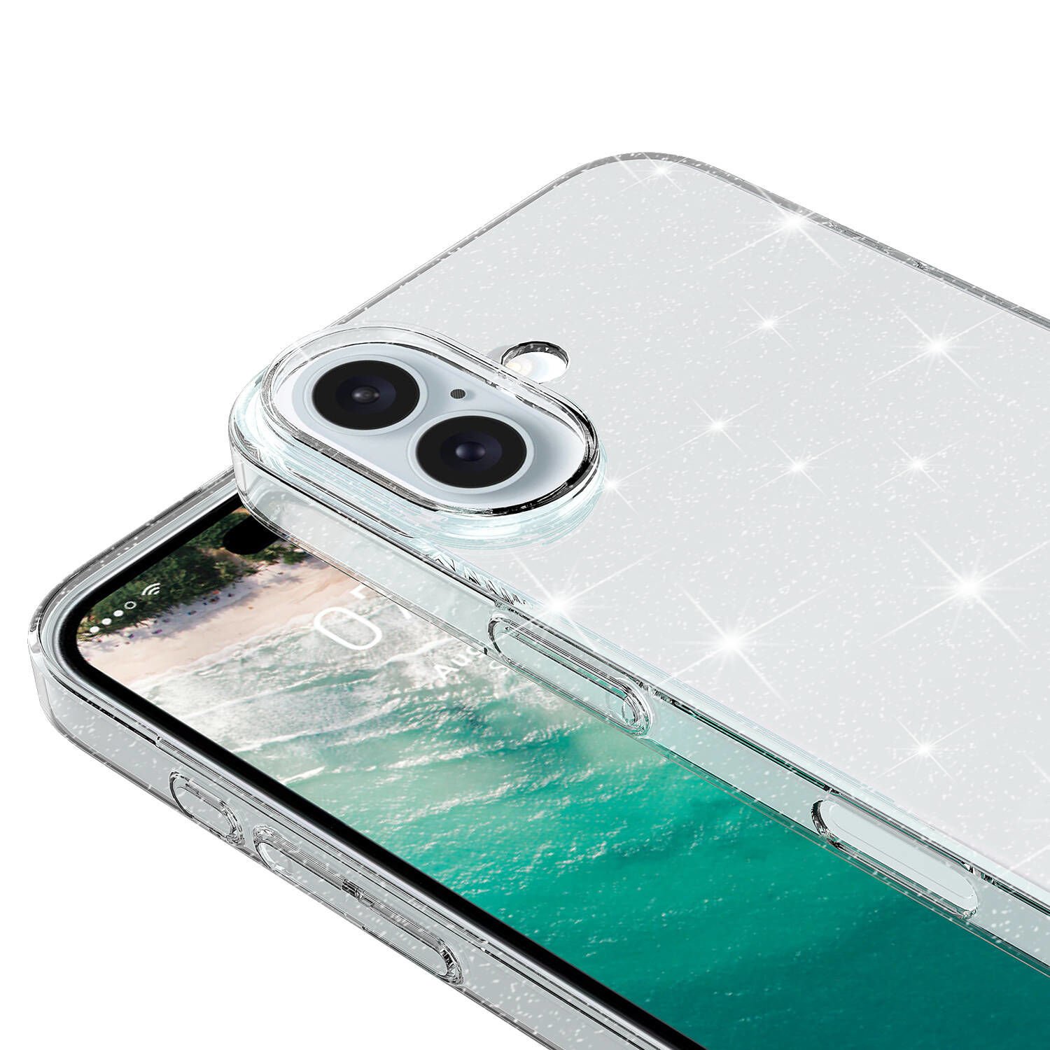Apple iPhone 16 Kılıf Parlayan Simli Şeffaf Redos Kapak