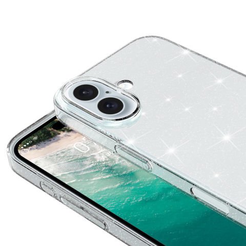 Apple iPhone 16 Kılıf Parlayan Simli Şeffaf Redos Kapak