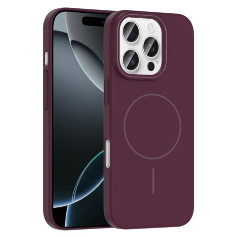 Apple iPhone 16 Pro Kılıf Magsafe Şarj Özellikli Patinda Ruby Sert Kapak
