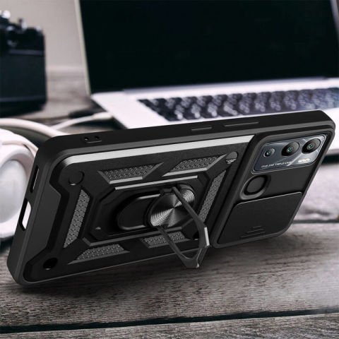 İnfinix Hot 20i Kılıf Magnetik Standlı Kamera Korumalı Patinda Sürgülü Vega Kapak