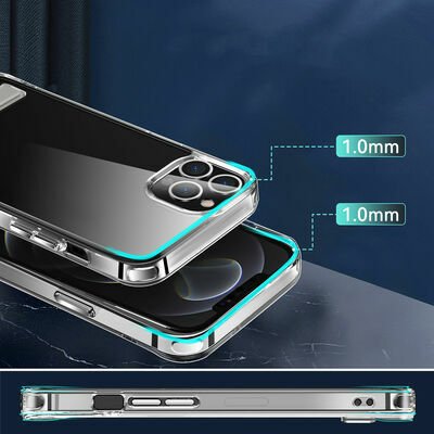 Apple iPhone 14 Pro Max Kılıf Standlı Şeffaf Silikon Patinda L-Stand Kapak