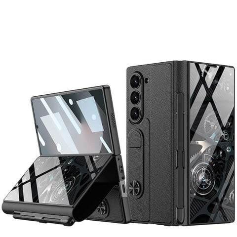 ?Galaxy Z Fold 6 Kılıf Kamera Korumalı Kartlıklı Kalem Bölmeli Patinda Kıpta Marble Drago Kılıf