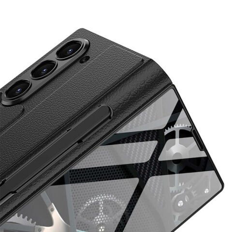 ?Galaxy Z Fold 6 Kılıf Kamera Korumalı Kartlıklı Kalem Bölmeli Patinda Kıpta Marble Drago Kılıf