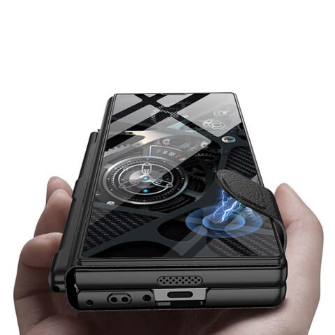 ?Galaxy Z Fold 6 Kılıf Kamera Korumalı Kartlıklı Kalem Bölmeli Patinda Kıpta Marble Drago Kılıf