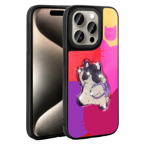 Apple iPhone 15 Pro Kılıf Parlayan Kabartmalı İkonik Figürlü Patinda Amas Silikon Kapak