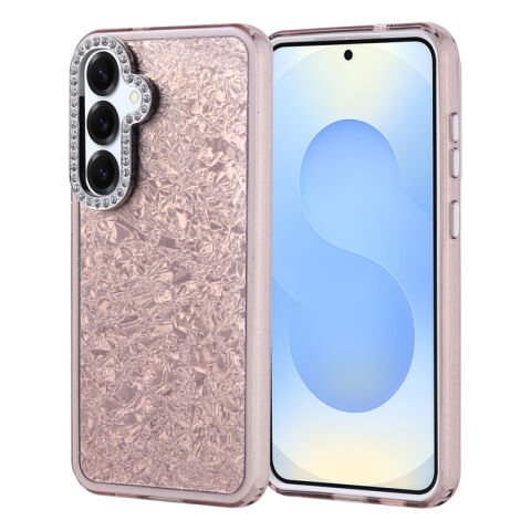 Galaxy S24 Plus Kılıf Taşlı Tasarımlı Patinda Kapi Kapak Pembe